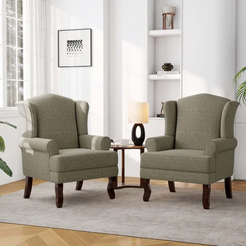 Miniatura 48 de Silla decorativa, sillón tapizado con respaldo alto con esponja de alta resistencia y patas de madera, sillas individuales modernas y cómodas de Un