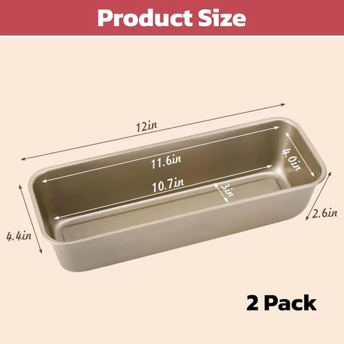 Miniatura 2 de Beasea Juego de 2 moldes para pan rectangulares de 12 x 4 pulgadas, moldes antiadherentes de acero al carbono, molde para tostadas doradas, moldes