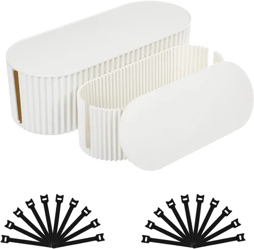 FABROK Paquete de 2 cajas de gestión de cables, caja organizadora de cables con 20 bridas de cable, almacenamiento de tira de alimentación para