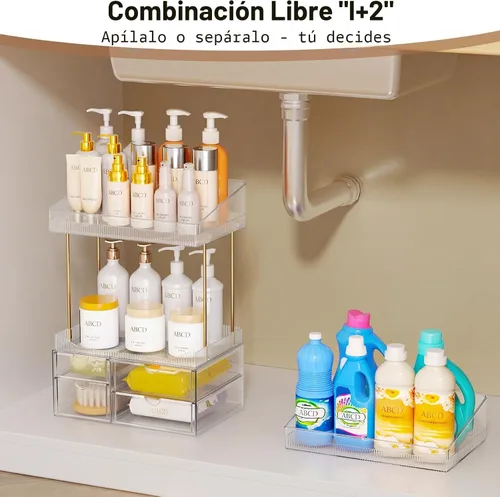 Miniatura 3 de SNSLXH Organizador de maquillaje de 4 cajones, 4 niveles, organizador de cosméticos, ideal para cosméticos, con cajones para encimera, baño