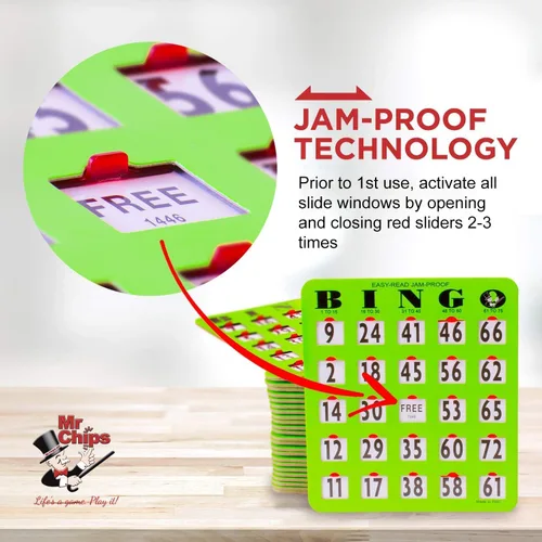 Miniatura 2 de MR CHIPS Juego completo de bingo con tarjetas obturadoras a prueba de atascos, edición verde de fácil lectura, 25 tarjetas de bingo reutilizables