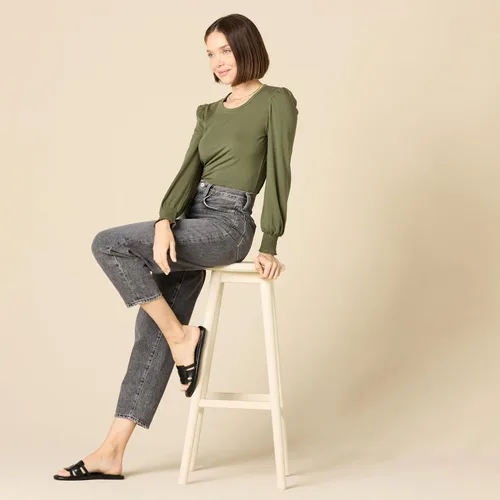 Miniatura 5 de Tienda Essentials - Camiseta de manga larga con cuello redondo y puños fruncidos para mujer