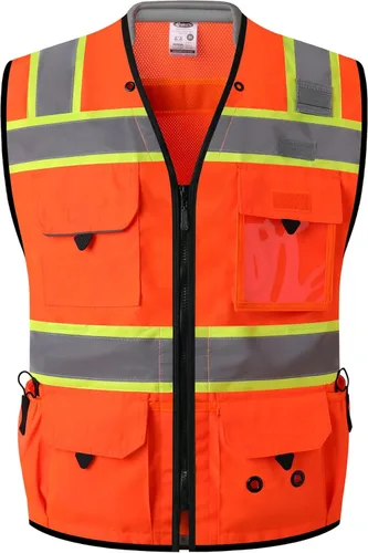 Miniatura 9 de JKSafety Hi-Vis Chaleco de seguridad unisex para topógrafos de alta visibilidad, resistente, con bolsillos internos, cumple con las normas ANSI/ISEA