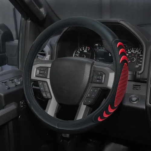 Miniatura 12 de Yangday Funda de cuero para volante de automóvil para Ford F150 F250 F350, de 15.5 a 16 pulgadas, Funda de Volante de Coche con partículas de masaje