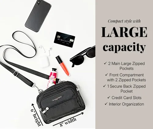 Miniatura 4 de Baggallini Bolsa cruzada pequeña con triple cremallera para mujer, 8 x 6 pulgadas, ligera, convertible