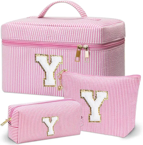 Miniatura 35 de Bolsa de maquillaje Adoryoung 3 piezas rosa+azul, Azul, A