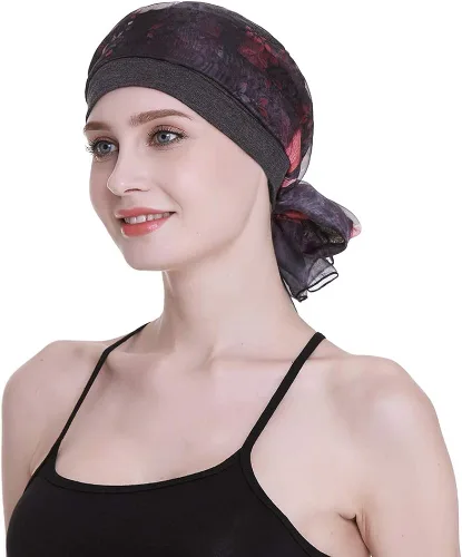 Miniatura 3 de Elegante gorro de quimioterapia con bufandas sedosas para mujeres con cáncer para pérdida de cabello