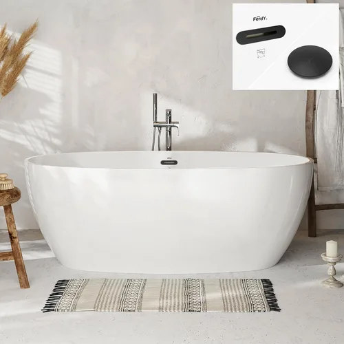 Miniatura 26 de FerdY Tahiti - Bañera independiente de 67" con forma ovalada elegante, bañera aislada de doble pared brillante con color blanco, con centro