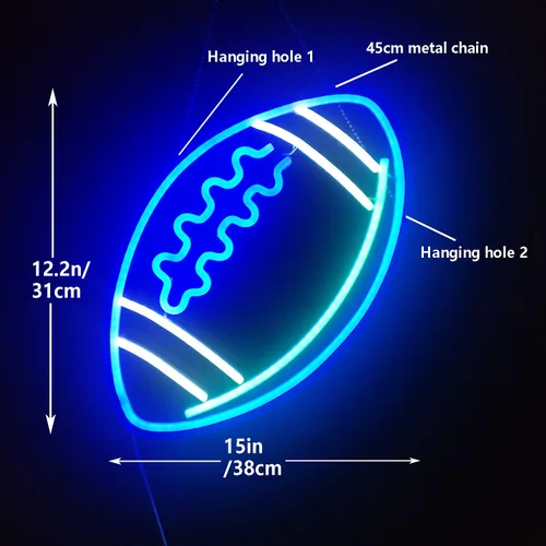 Miniatura 3 de Letreros de neón azules con forma de fútbol, luces de neón para decoración de pared, letrero de luz LED para dormitorio, niños, sala