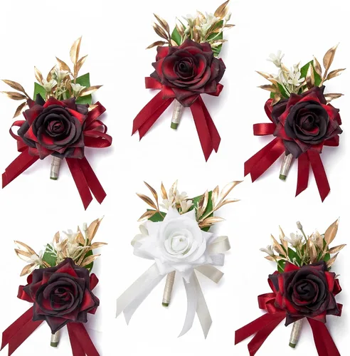 Miniatura 32 de Serwalin Conjunto de Corsage y Boutonniere Rosa, Corsage y Boutonniere de Graduación, Conjunto de Flores de Boda, Accesorios de Homecoming