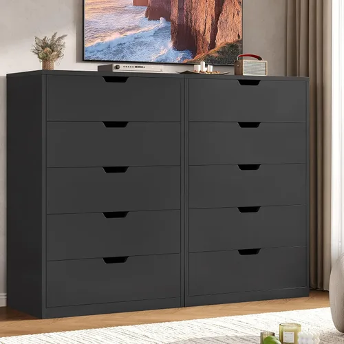 Miniatura 6 de HAUOMS Cómoda alta de 5 cajones, cómoda moderna negra para dormitorio, vestidor de armario con cajones para sala de estar, entrada, pasillo Negro
