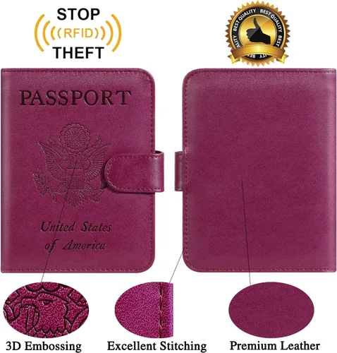 Miniatura 2 de Funda para pasaporte de piel con bloqueo RFID, accesorios de viaje para mujeres y hombres