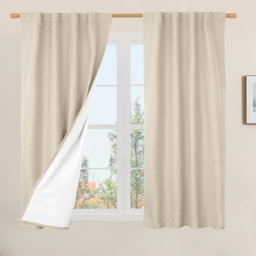 Miniatura 106 de LAMIT Cortinas de lino natural 100 % opacas para ventana, para dormitorio, 45 pulgadas, cortinas térmicas con textura de lino estilo granja