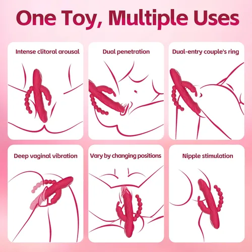 Miniatura 5 de Conejo Vibrador para Punto G, Consolador Adulto Juguetes Sexuales para Mujeres, 3 en 1 Perlas Vaginales y Anal, Estimulador de Clítoris Doble con 10