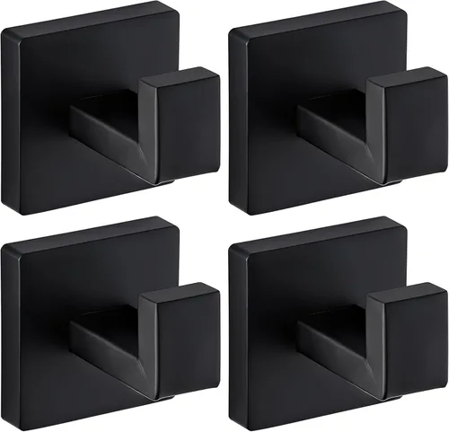 Ganchos de toalla negros mate para baños, gancho moderno de acero inoxidable resistente montado en la pared, paquete de 4, ideal para colgar Negro