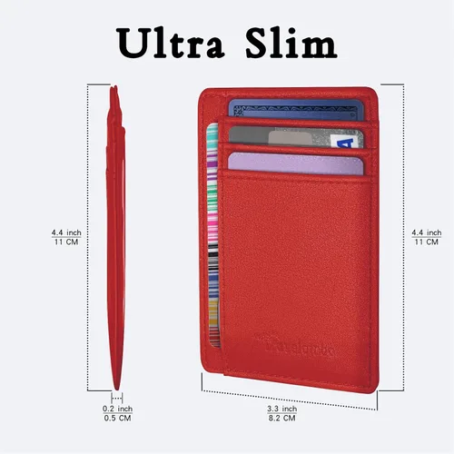Miniatura 35 de Travelambo billetera mediana y minimalista de cuero para bolsillo frontal, con bloqueo de interferencia de radiofrecuencia