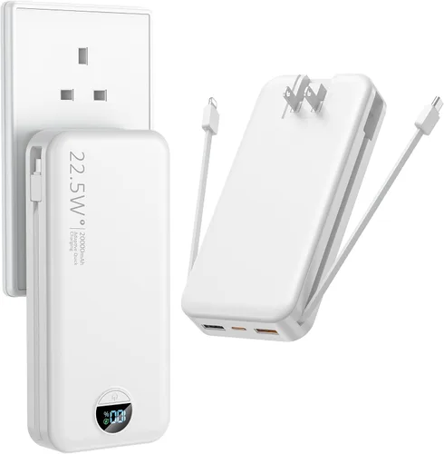 Miniatura 14 de Ffnpua Cargador portátil con enchufe de pared, batería externa de 20000 mAh con USB C de carga rápida, paquete de batería externa con cables