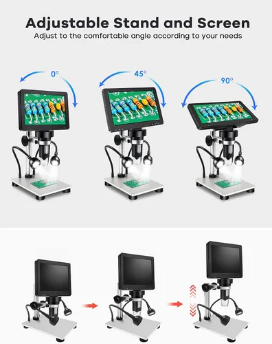 Miniatura 7 de Microscopio digital LCD de 7 pulgadas 1200X, microscopio Leipan de moneda de 12 MP para adultos, microscopio 1080P con 12 diapositivas, compatible