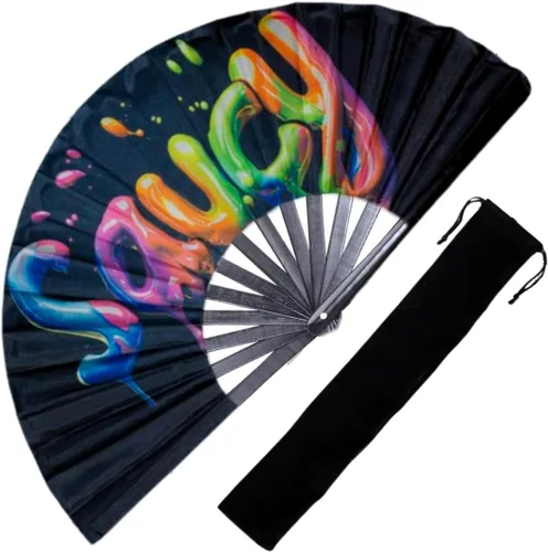 Miniatura 9 de Ventilador de mano decorativo para rave, grandes abanicos plegables para festivales, Drag Queen y Burlesque, bonitos accesorios holográficos