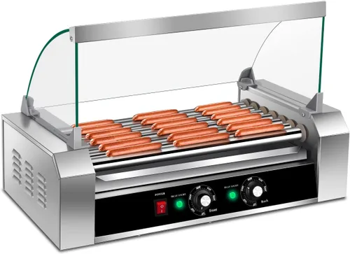 Giantex Máquina de rodillos para perros calientes, 7 rodillos antiadherentes, 18 máquinas de cocina para salchichas para perros calientes con