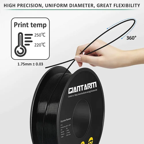 Miniatura 2 de Giantarm - Filamento PETG, 0.06 pulgadas, precisión dimensional de +/- 1/32 pulgadas, dureza mejorada, para la mayoría de impresoras FDM 3D, carrete