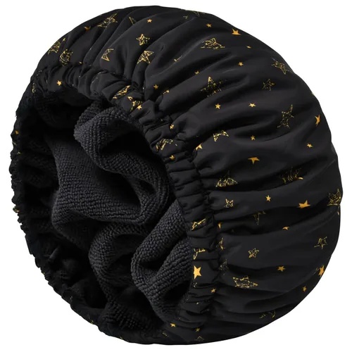 Miniatura 21 de Gorro de ducha para mujer, gorro de baño negro, reversible, grande, impermeable, ajustable, forro de rizo y banda elástica, dobladillo elástico