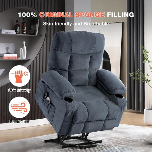 Miniatura 3 de MAHOMICO Silla reclinable eléctrica para personas mayores con masaje por vibración y calefacción lumbar, sofá reclinable eléctrico con bolsillo