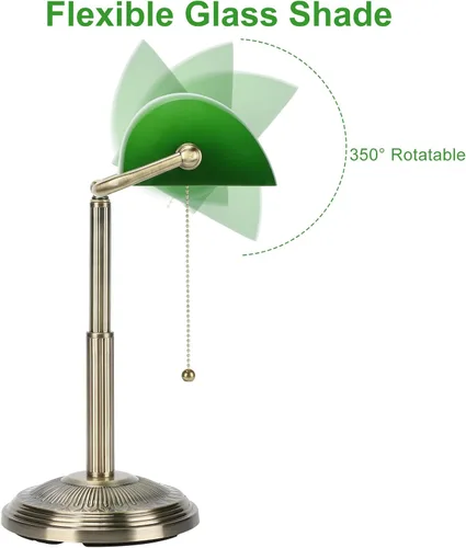 Miniatura 4 de LINNMON Lámpara de Escritorio de Banquero, Lámpara Retro Verde, Lámpara Vintage con Interruptor de Cadena de Tirar para Oficina en el Hogar