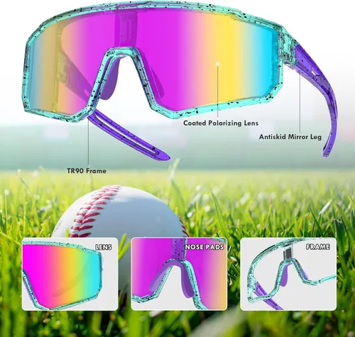 Miniatura 6 de Lentes de sol polarizados de béisbol para niños, TR90, marco ligero, para niños y niñas de 6 a 14 años, softbol y ciclismo Colorful Lens