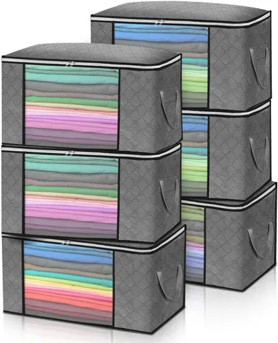 Miniatura 9 de Bolsas de almacenamiento grandes de 90 litros, paquete de 4 organizadores plegables para armario y almacenamiento con asas duraderas, tela gruesa