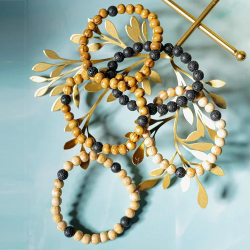 Miniatura 6 de Manfnee Pulsera de cuentas de madera para hombres y mujeres, difusor de aceite esencial de lava