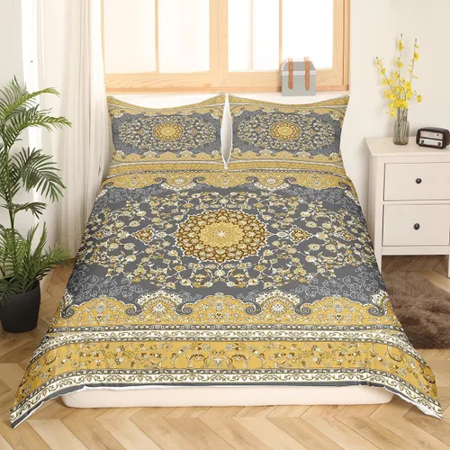 Miniatura 20 de Juego de funda de edredón persa individual, juego de ropa de cama exótica bohemio, azul, amarillo, degradado, rojo, floral, bohemio, tribal, encaje