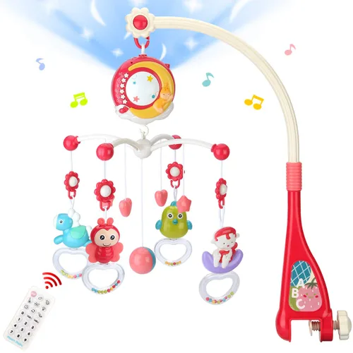 Miniatura 9 de Mini Tudou Cuna móvil musical para bebé con música y luces, función de temporizador, proyección, sonajero para llevar y caja de música para bebés