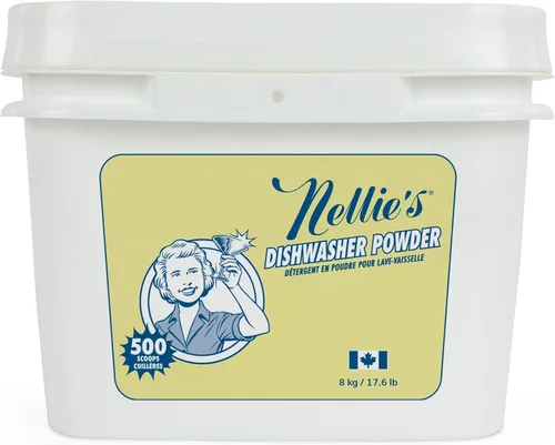 Polvo para Lavavajillas Nellie's – Cubo a Granel de 500 Cucharadas – Fórmula a Base de Plantas – Libre de Fosfatos, Seguro para Fosas Sépticas,