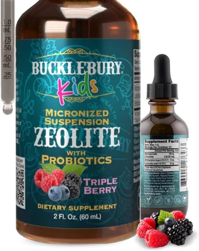 BUCKLEBURY Desintoxicación líquida de zeolita para niños con probióticos, probióticos naturales sin azúcar con sabor a bayas para niños,