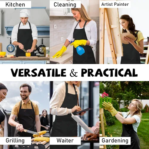 Miniatura 7 de Adjustable Neck Bib Apron with Pocket for Men Women, Waterproof Aprons Gifts for Kitchen Baking Chef Painting Gardening