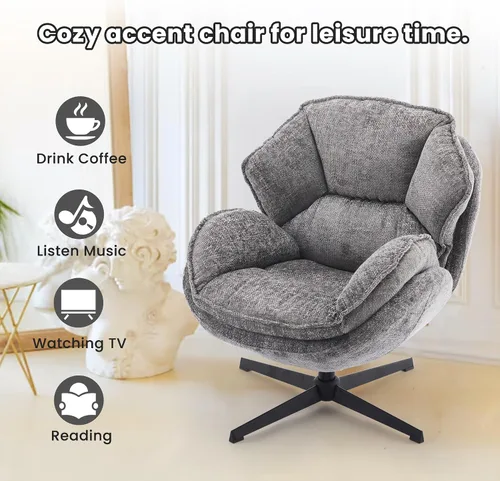 Miniatura 6 de IWMH Silla Giratoria de Acento para Sala de Estar, Sillón Tapizado con Patas de Metal, Silla de Salón Sofá, Cómodas Sillas de Ocio para Lectura