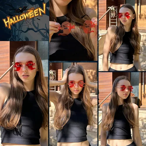 Miniatura 3 de DeBuff Gafas de sol de Halloween sin montura para mujeres y hombres, para fiesta, lindos bailes de graduación, cosplay, fuego, llama, estrella