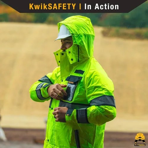 Miniatura 2 de KwikSafety - Charlotte, NC - Chaqueta de lluvia TORRENT y gabardina ANSI OSHA clase 3 de alta visibilidad, equipo de lluvia Hi Vis Amarillo - 1