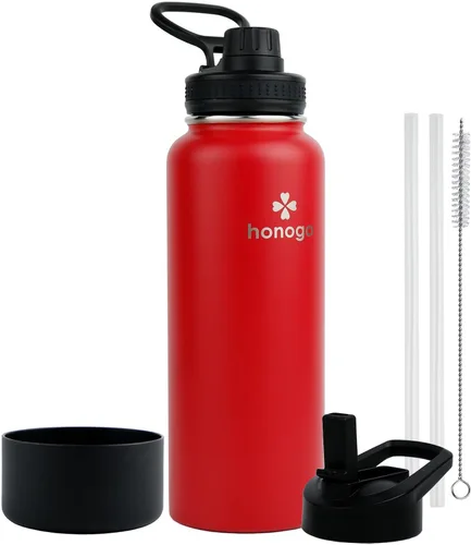 Miniatura 8 de Botella de agua aislada de 64 onzas con tapa de popote y tapa de boquilla, jarra de agua de medio galón de acero inoxidable con mango de paracord