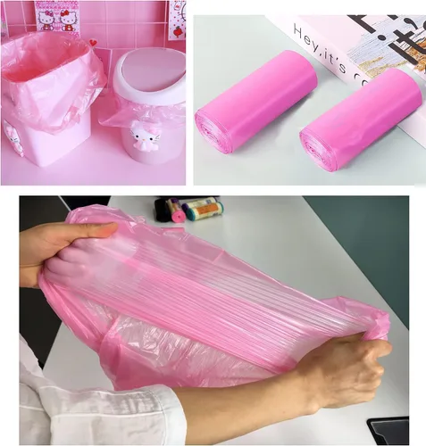 Miniatura 3 de Bolsas de basura de baño de 4 galones, 5 rollos/100 unidades, asas pequeñas, bolsas de basura para oficina, cocina, dormitorio, papelera, coloridas