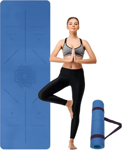 Miniatura 8 de U&M Yoga Mat Non Slip, 0.24" Thick 72"x24" TPE Yoga Mats for Women Men, Anti-Tear Exercise & Fitness Mat with Carrying Strap, Workout Mats for Yoga