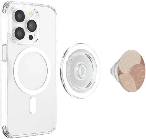 Miniatura 4 de PopSockets MagSafe PopGrip para iPhone con diseño de hojas de Monstera botánicas y tropicales, color beige moderno