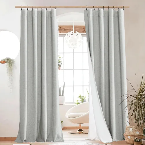 Miniatura 46 de NICETOWN Cortinas 100% opacas de 63 pulgadas de largo, 2 paneles de cortinas cortas con aislamiento térmico con forro para dormitorio, cortinas