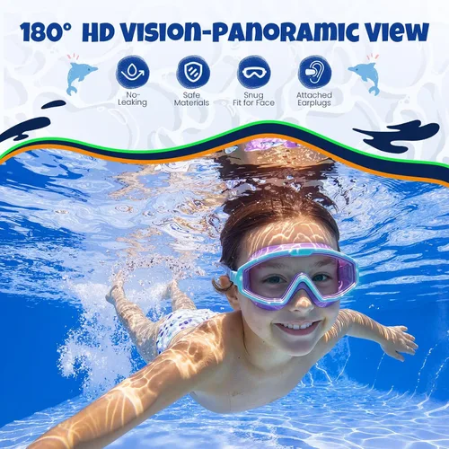 Miniatura 2 de Gafas de natación para niños, gafas de natación para niños, 3 unidades de gafas de natación de agua para niños y niñas, antivaho UV400