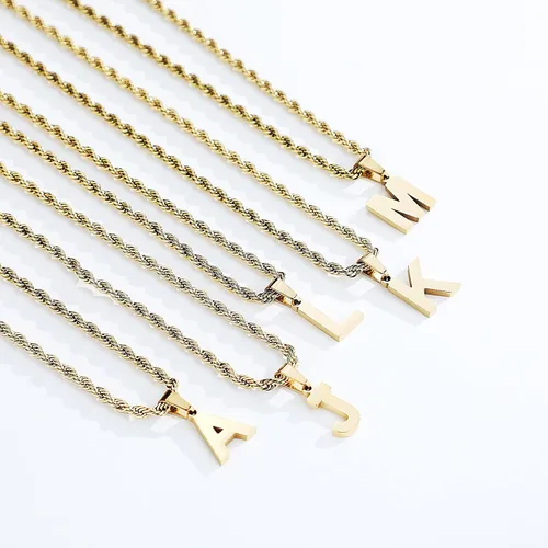 Miniatura 9 de SENRAN Collar con inicial en capas de la A a la Z para hombre, cadena de cuerda torcida de acero inoxidable de 18 a 20 pulgadas, dije de letra