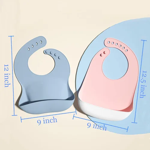 Miniatura 5 de Baberos de silicona para bebés y niños pequeños, 2 juegos de baberos de alimentación para niños y niñas, baberos ajustables suaves e impermeables