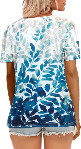 Miniatura 33 de JomeDesign - Camisetas casuales de verano para mujer, manga corta, cuello redondo, manga abullonada
