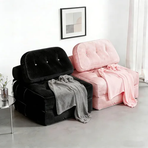Miniatura 12 de Sofá cama plegable, futón de franela con almohada y manta, silla convertible para sala de estar y dormitorio, color blanco