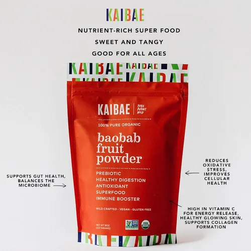 Miniatura 3 de KAIBAE Baobab en polvo orgánico prémium Superalimento de fibra prebiótica para la salud intestinal y metabólica Vitamina C + polifenoles Sin